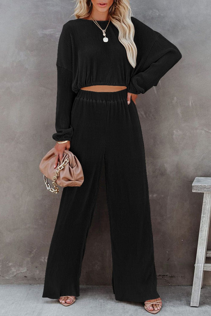 The802Gypsy  Loungewear Black / S / 100%Polyester TRAVELING GYPSY-Pullover and Wide Leg Pants Set