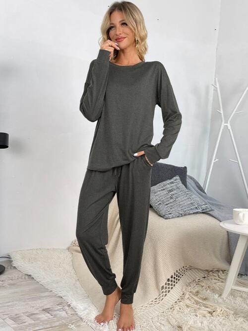 The802Gypsy Loungewear Charcoal / S GYPSY-Top and Drawstring Pants Lounge Set