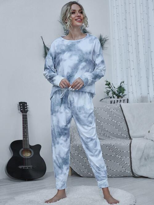 The802Gypsy Loungewear Cloudy Blue / S GYPSY-Tie dye Top and Drawstring Pants Lounge Set