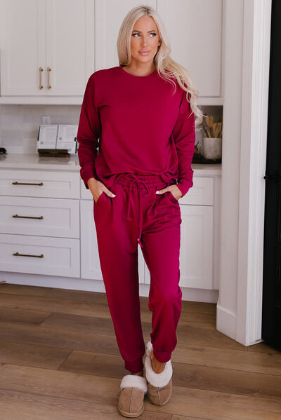 The802Gypsy Loungewear Deep Rose / S GYPSY-Top and Drawstring Pants Lounge Set