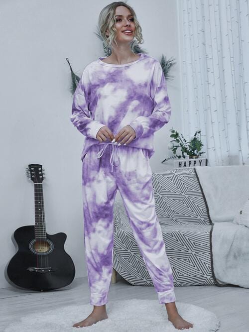 The802Gypsy Loungewear Lavender / S GYPSY-Tie dye Top and Drawstring Pants Lounge Set