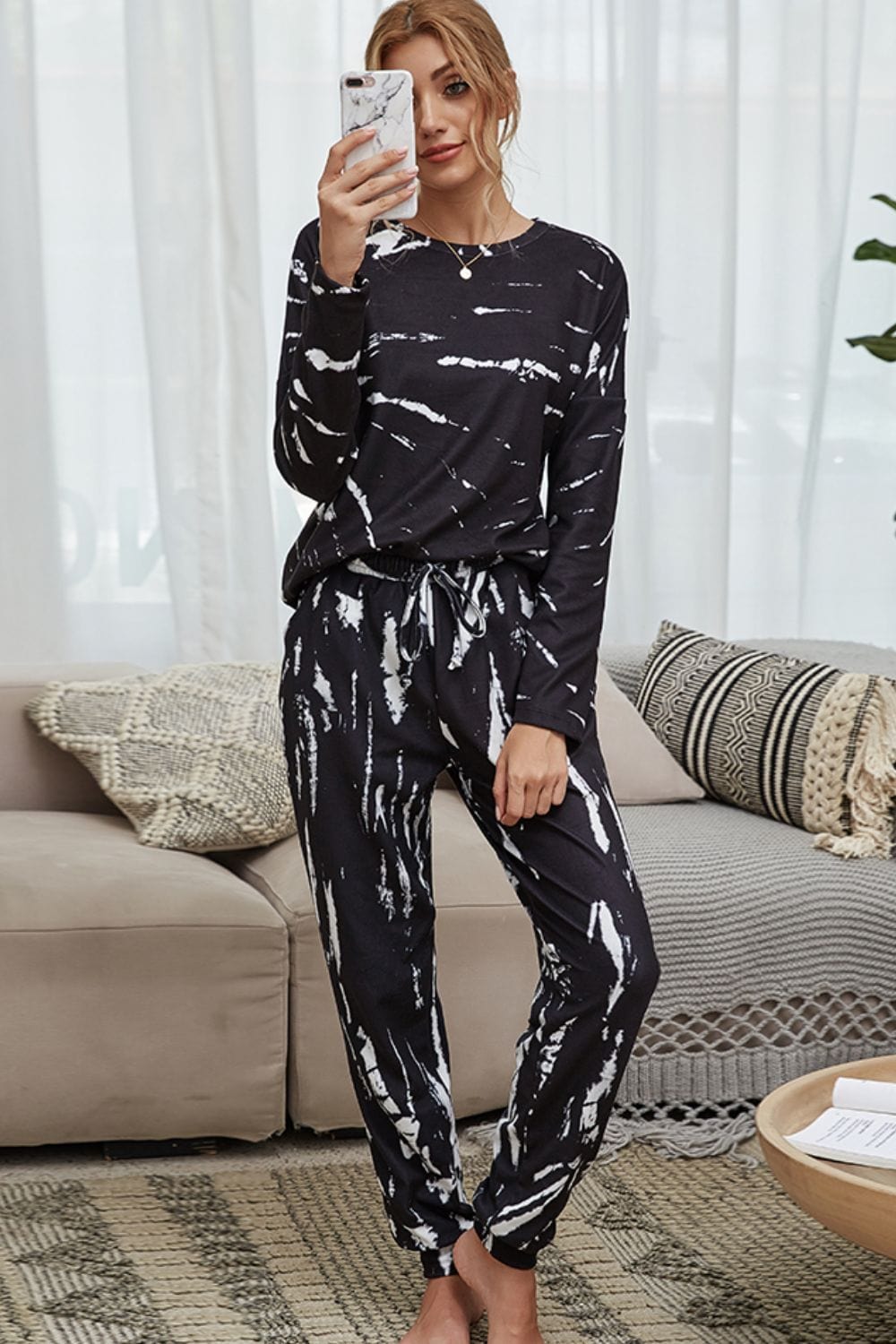 The802Gypsy Loungewear sets Black / S GYPSY-Tie-Dye Top and Drawstring Waist Joggers Lounge Set