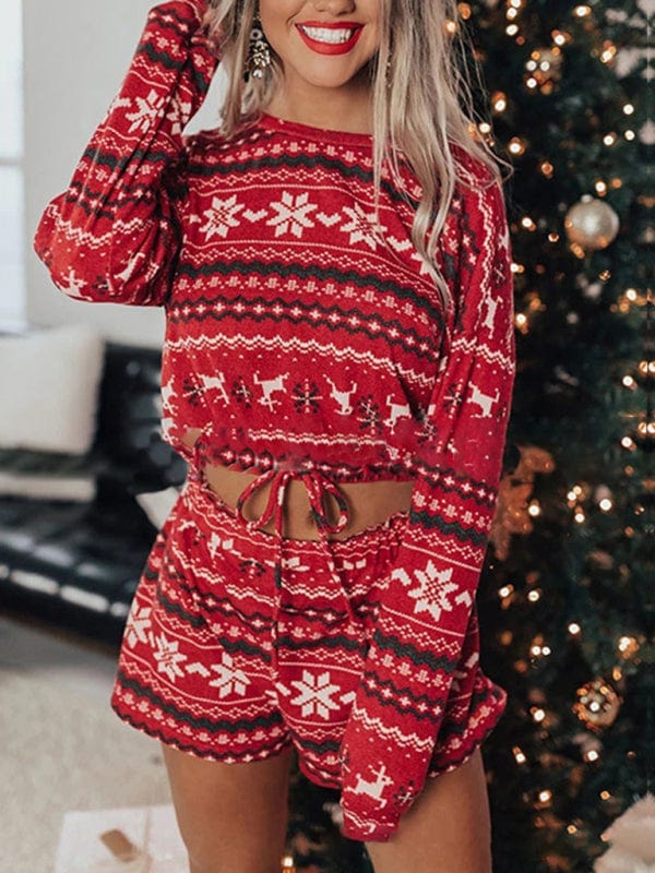 The802Gypsy Loungewear sets Red / S GYPSY GIRL-Christmas Long-Sleeved Sweatshirt Shorts Set