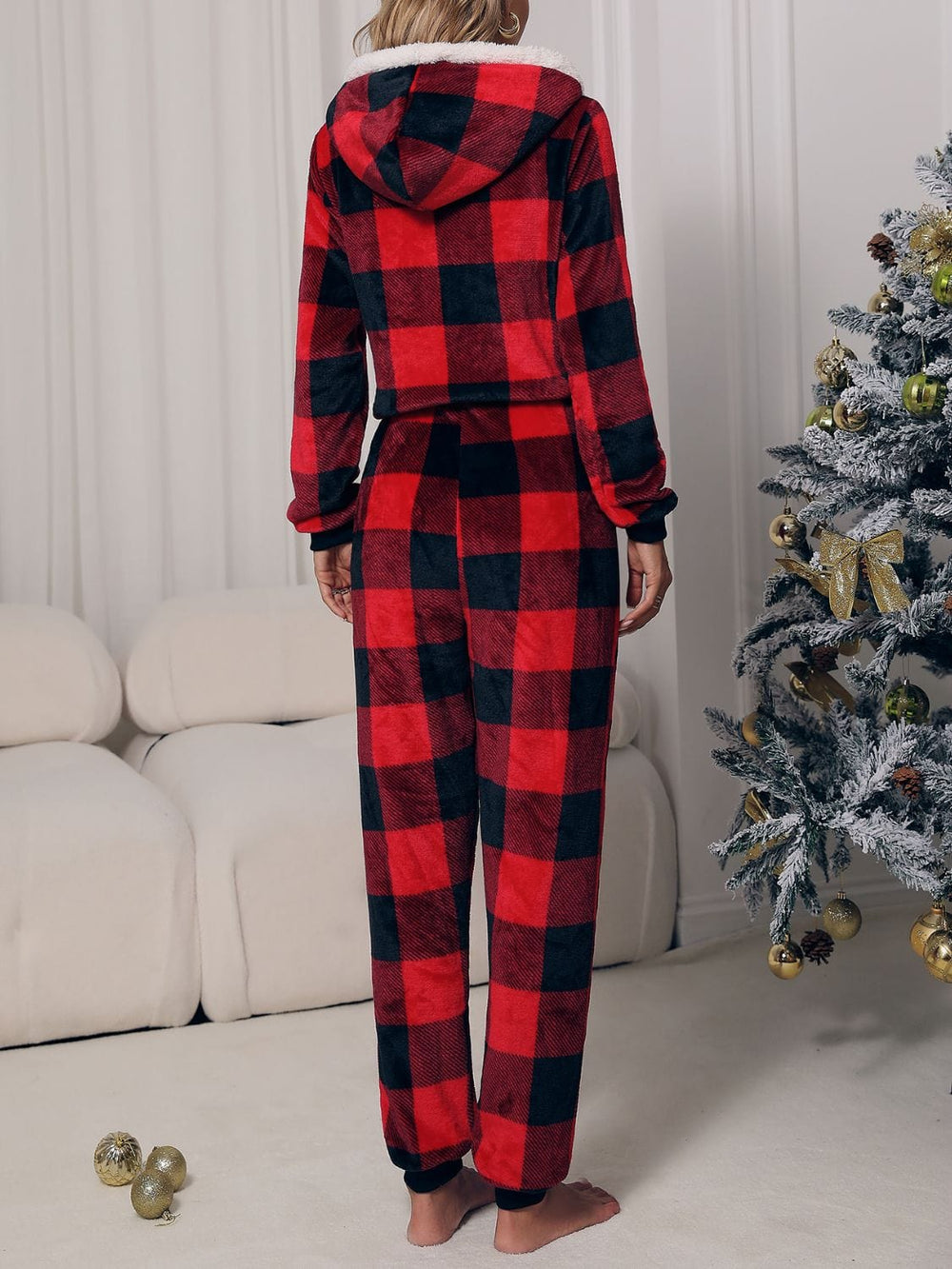 The802Gypsy Loungewear & Sleepwear/Loungewear GYPSY-Plaid Zip Front Long Sleeve Hooded Lounge Jumpsuit