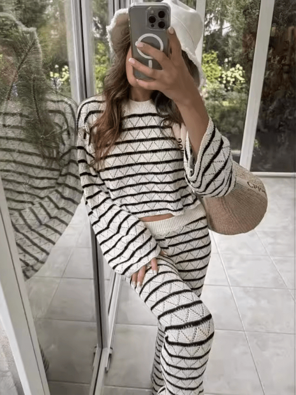 The802Gypsy Loungewear & Sleepwear/Loungewear Stripe / S GYPSY GIRL-Knit Long Sleeve Top and Flared Pants Set