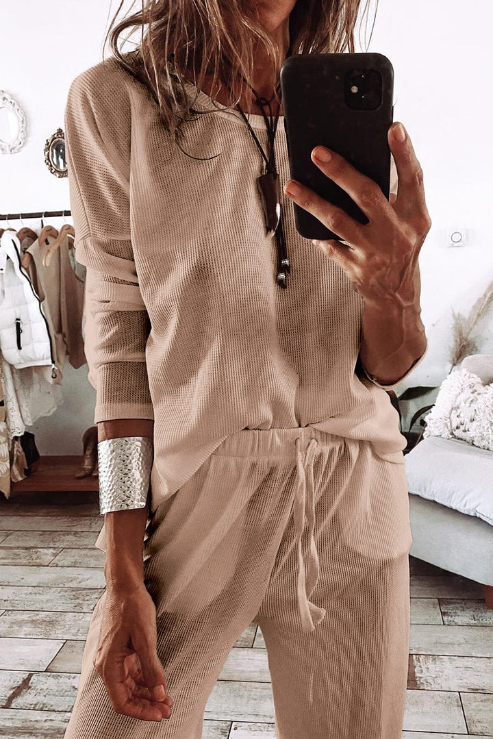 The802Gypsy  Loungewear & Sleepwear/Loungewear TRAVELING GYPSY-Textured Long Sleeve T Shirt and Pants Lounge Set