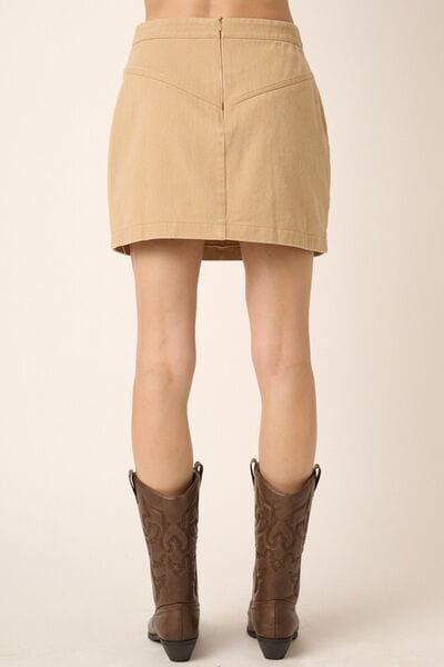 The802Gypsy mini skirt Tan / S GYPSY-Zipper Back Twill Mini Skirt