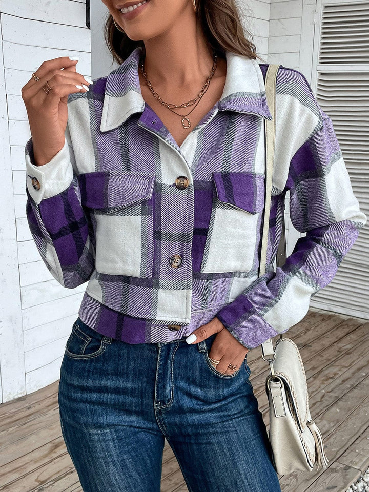 The802Gypsy Outerwear/Coats Blue Purple / S GYPSY-Plaid Button Up Cropped Jacket