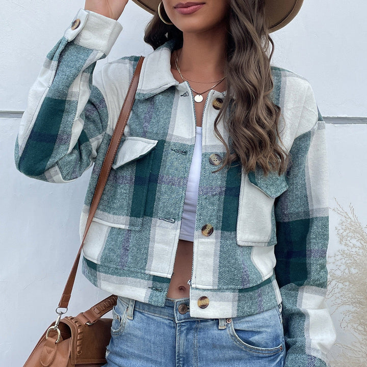 The802Gypsy Outerwear/Coats Green / S GYPSY-Plaid Button Up Cropped Jacket