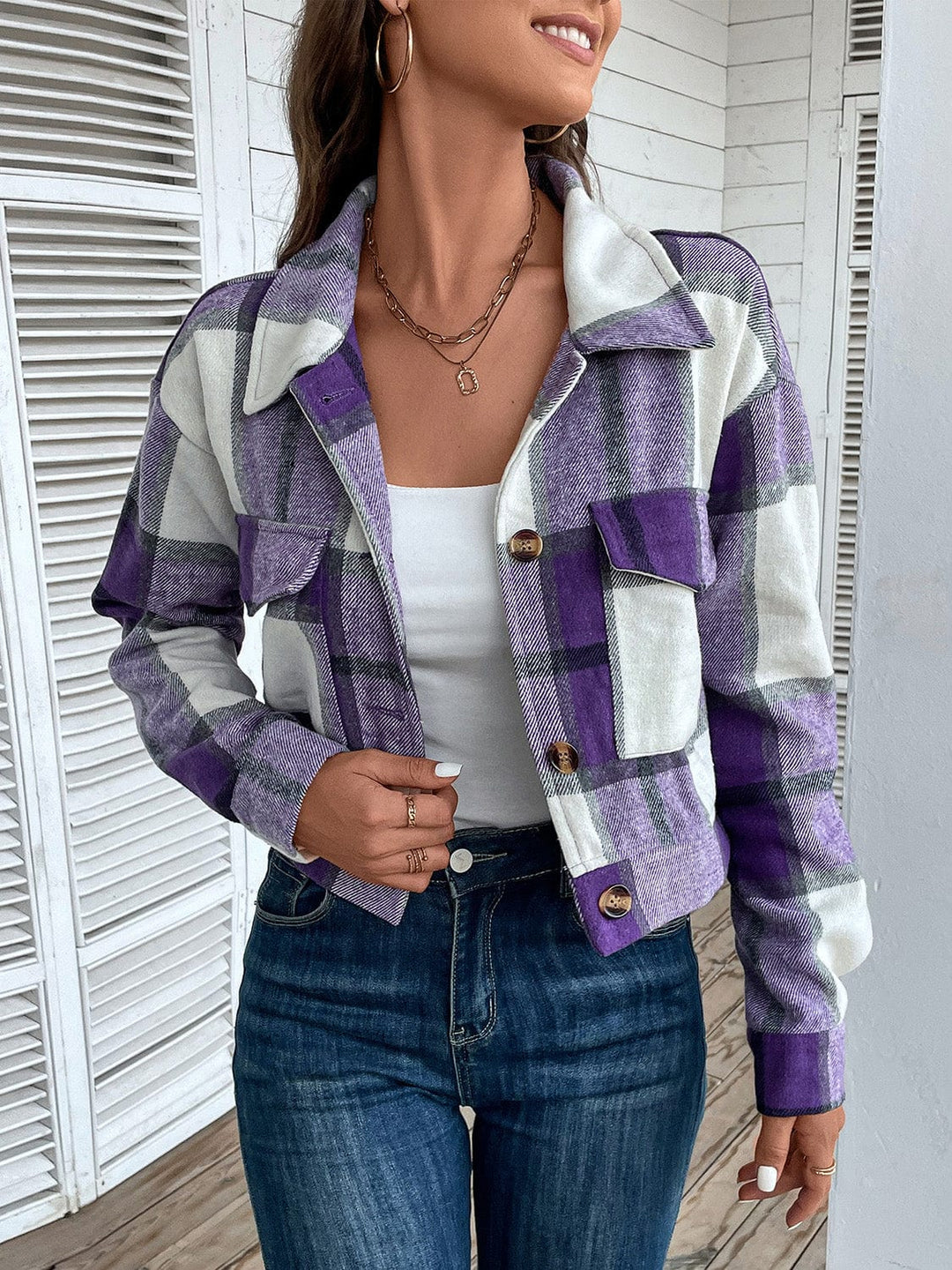 The802Gypsy Outerwear/Coats GYPSY-Plaid Button Up Cropped Jacket