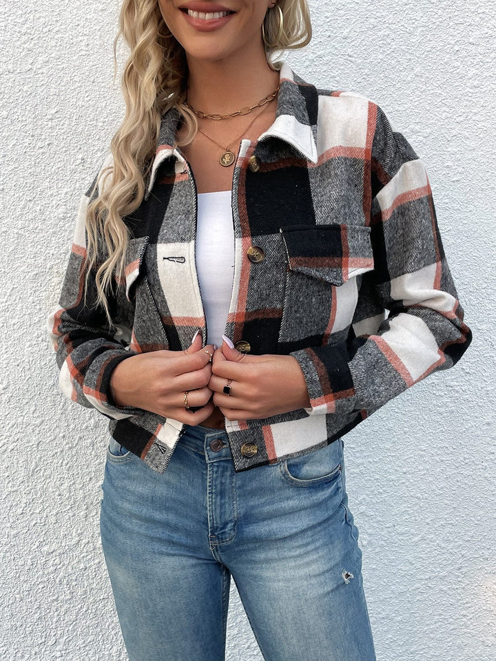 The802Gypsy Outerwear/Coats Red / S GYPSY-Plaid Button Up Cropped Jacket