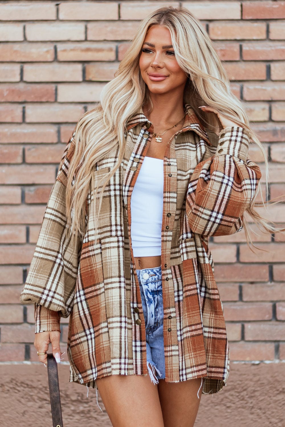 The802Gypsy  Outerwear/Plaid Shackets Khaki / S / 100%Polyester TRAVELING GYPSY-Khaki Plaid Shacket ⏹️