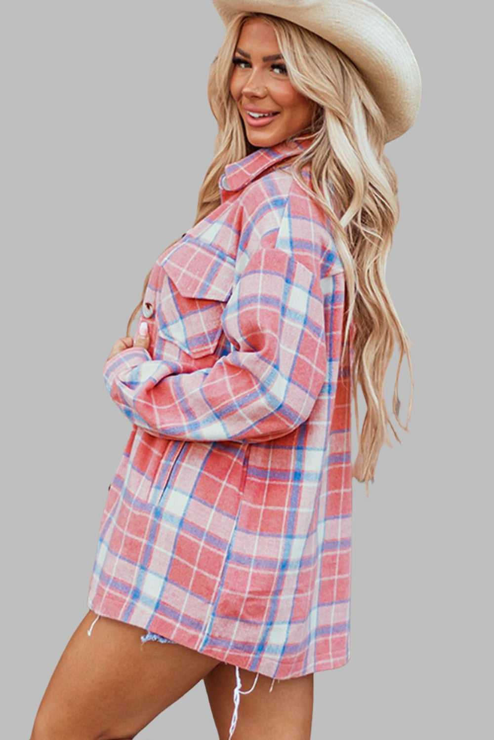 The802Gypsy  Outerwear/Plaid Shackets TRAVELING GYPSY-Pink Plaid Light Flannel Shacket ⏹️