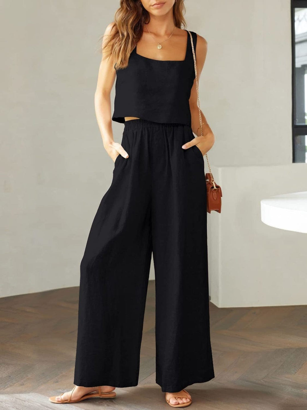 The802Gypsy outfit sets Black / S GYPSY-Cotton Top and Wide Leg Pants Set