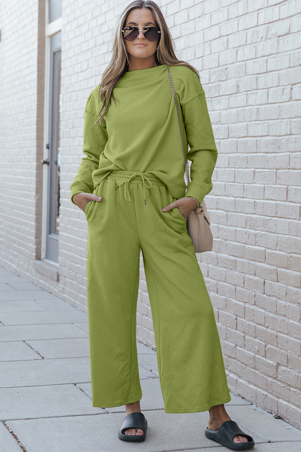 The802Gypsy outfit sets Chartreuse / XL ❤GYPSY-Double Take-Long Sleeve Top and Drawstring Pants Set