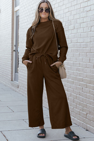 The802Gypsy outfit sets Chestnut / S ❤GYPSY-Double Take-Long Sleeve Top and Drawstring Pants Set