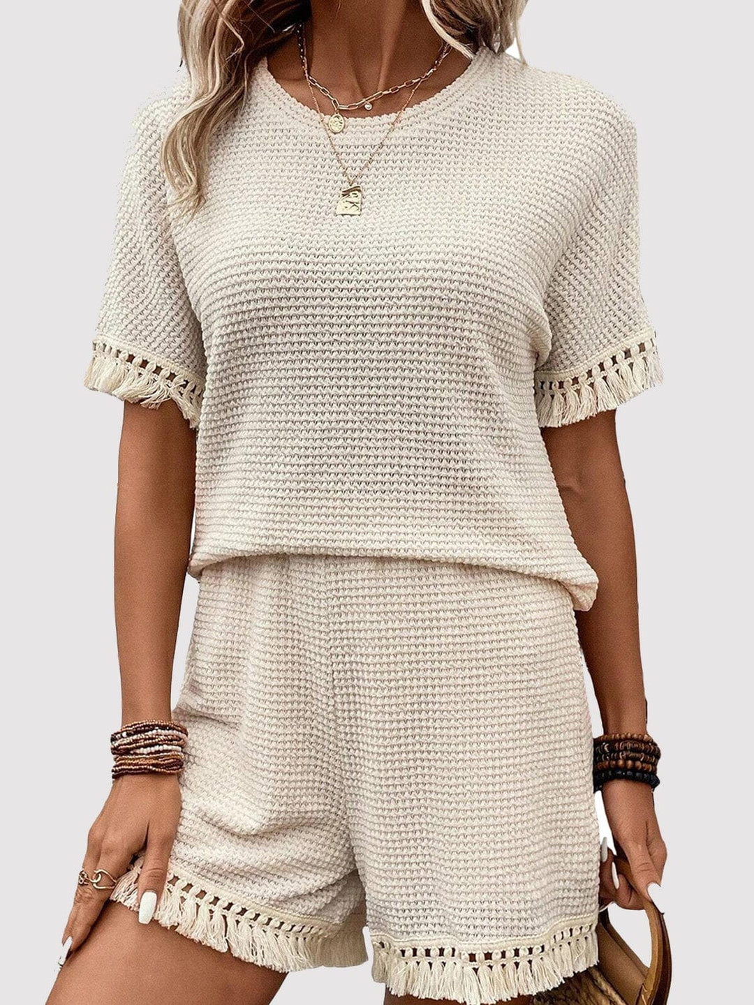 The802Gypsy outfit sets Cream / S GYPSY-Tassel Top and Shorts Set