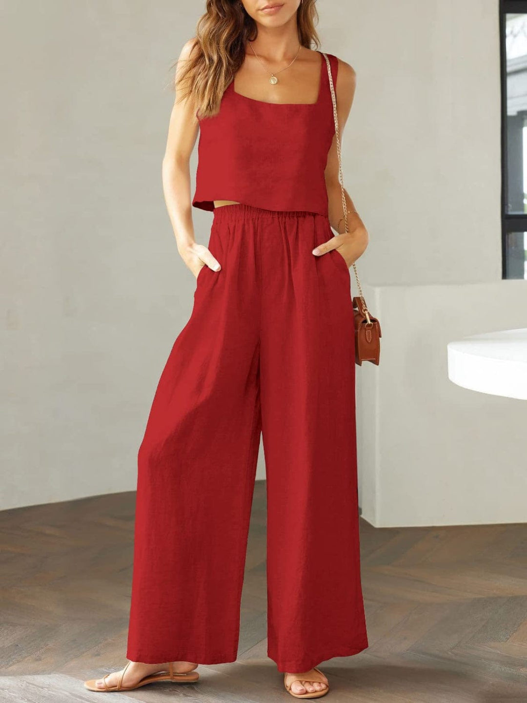 The802Gypsy outfit sets Deep Red / S GYPSY-Cotton Top and Wide Leg Pants Set