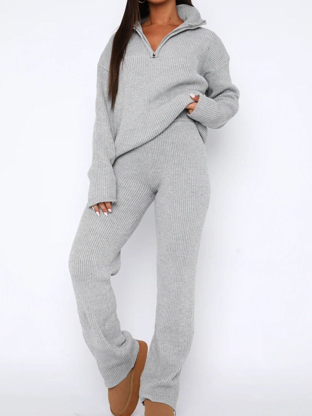 The802Gypsy outfit sets Gray / One Size GYPSY-Quarter Zip Top and Pants Set