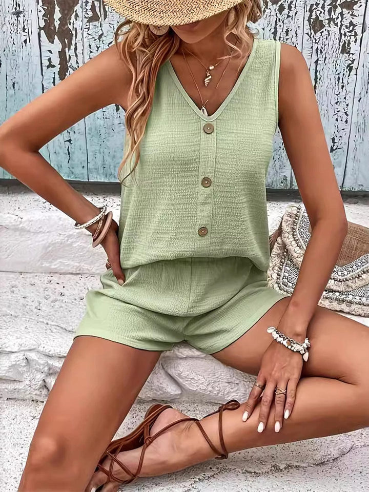 The802Gypsy outfit sets GYPSY-V-Neck Wide Strap Top and Shorts Set