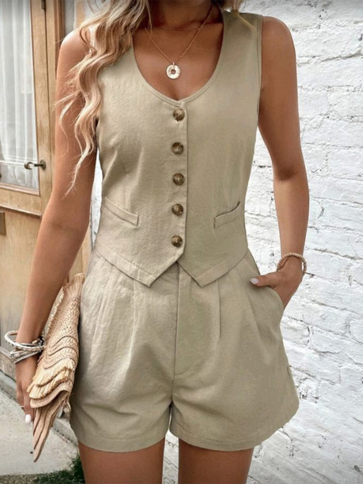 The802Gypsy outfit sets Khaki / S GYPSY-Scoop Neck Sleeveless Top and Shorts Set