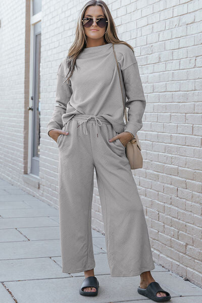 The802Gypsy outfit sets Light Gray / S ❤GYPSY-Double Take-Long Sleeve Top and Drawstring Pants Set