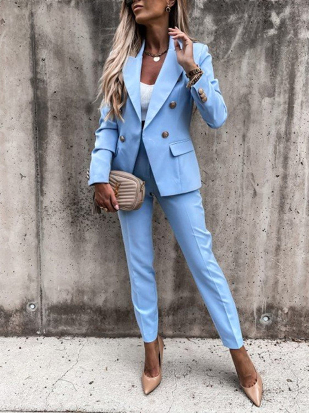 The802Gypsy outfit sets Pastel  Blue / S GYPSY-Matching Long Sleeve Blazer and Pants Set