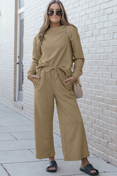 The802Gypsy outfit sets Tan / S ❤GYPSY-Double Take-Long Sleeve Top and Drawstring Pants Set