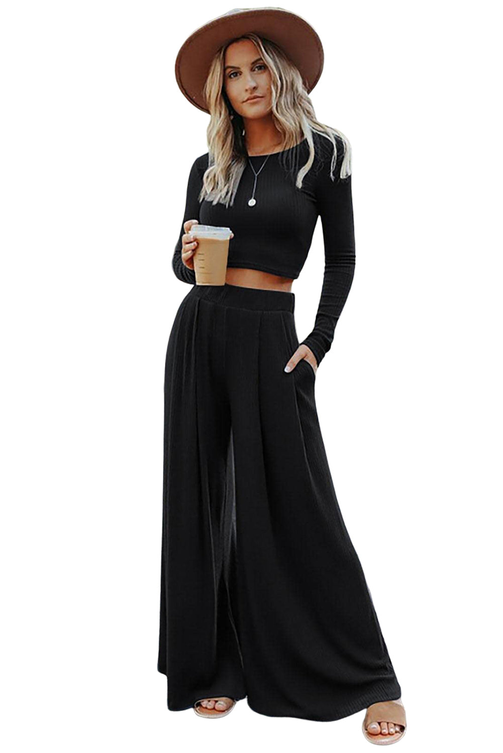 The802Gypsy  outfit sets TRAVELING GYPSY-Ribbed Crop Top Long Pants Set