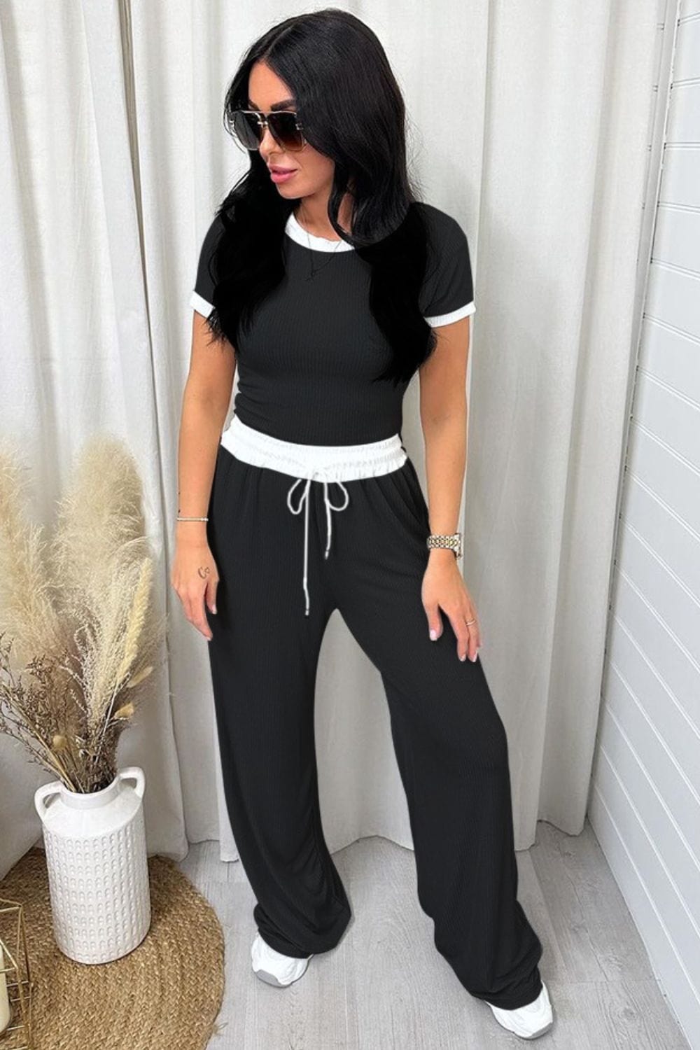 The802Gypsy outfits sets GYPSY-Casual Contrast Trim Top and Pants Set