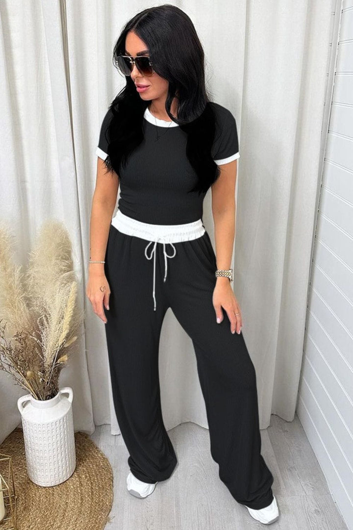 The802Gypsy outfits sets GYPSY-Casual Contrast Trim Top and Pants Set