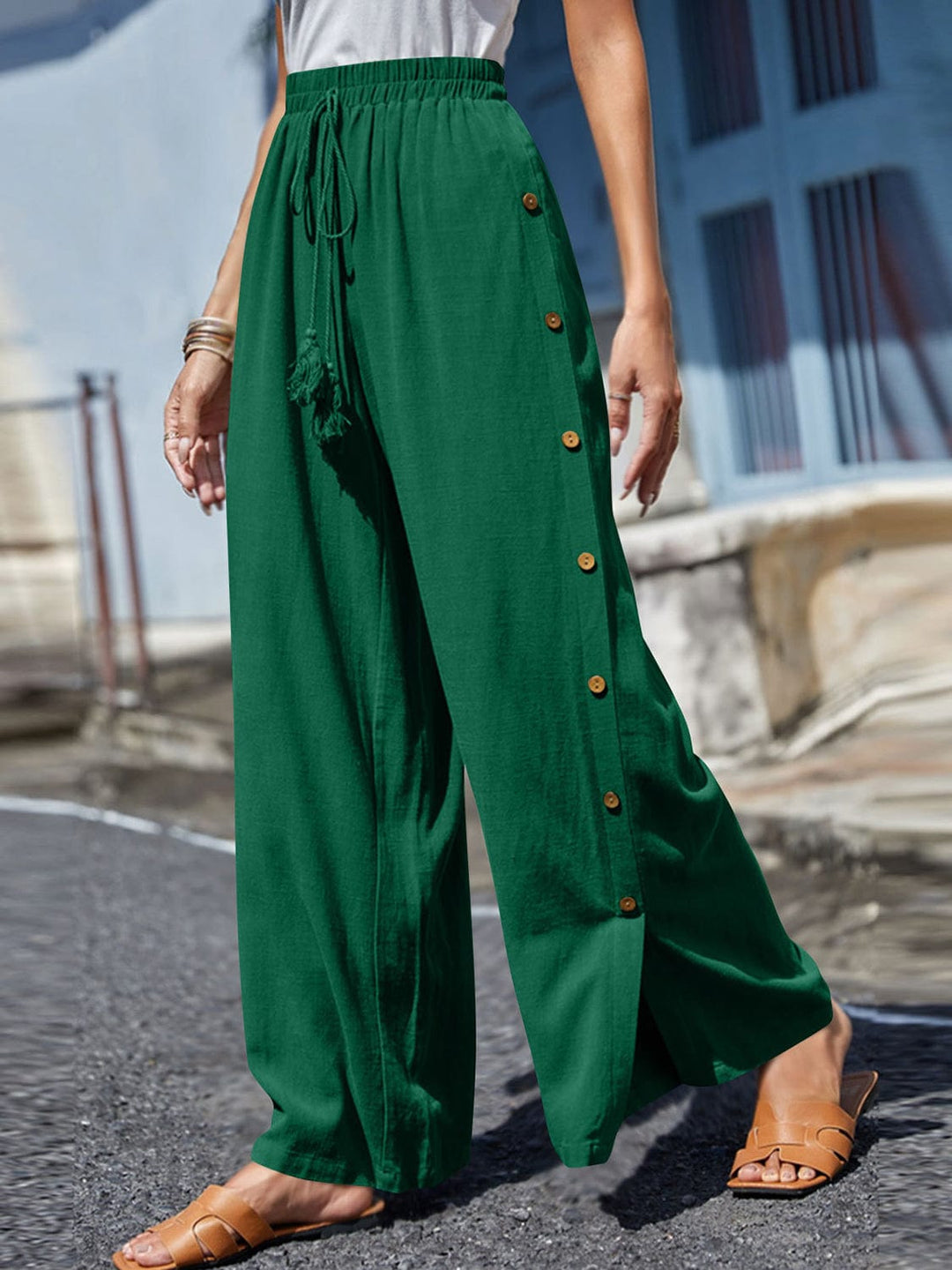 The802Gypsy pants Green / S GYPSY-Tassel Wide Leg Pants