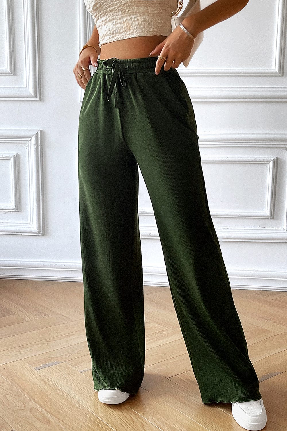 The802Gypsy pants GYPSY-Drawstring Wide Leg Pants with Pocketes