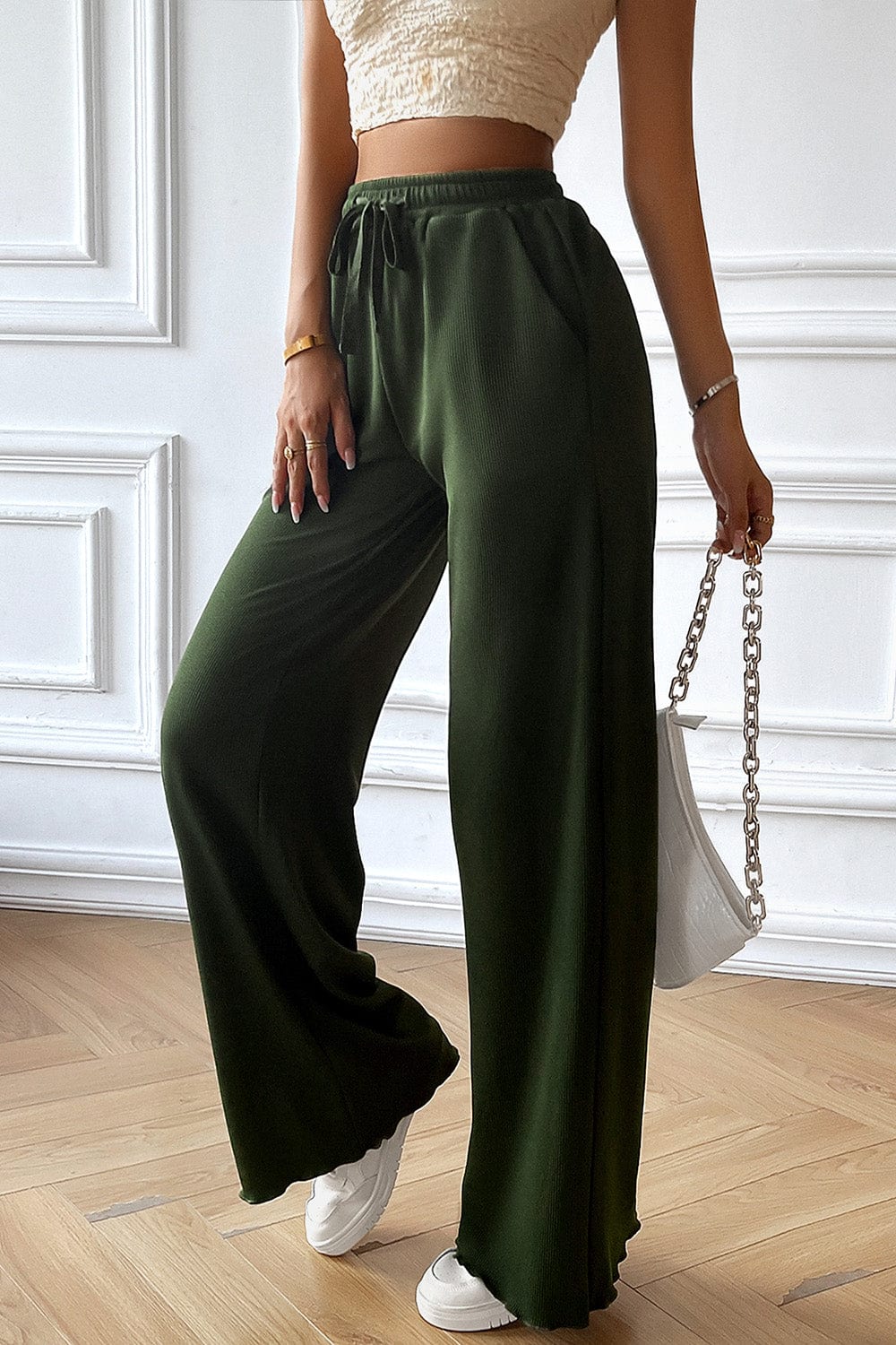 The802Gypsy pants GYPSY-Drawstring Wide Leg Pants with Pocketes