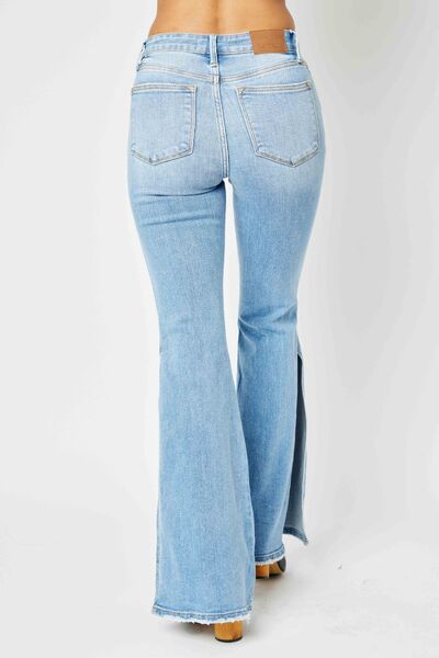The802Gypsy pants ❤ GYPSY-Judy Blue-Mid Rise Slit Flare Jeans