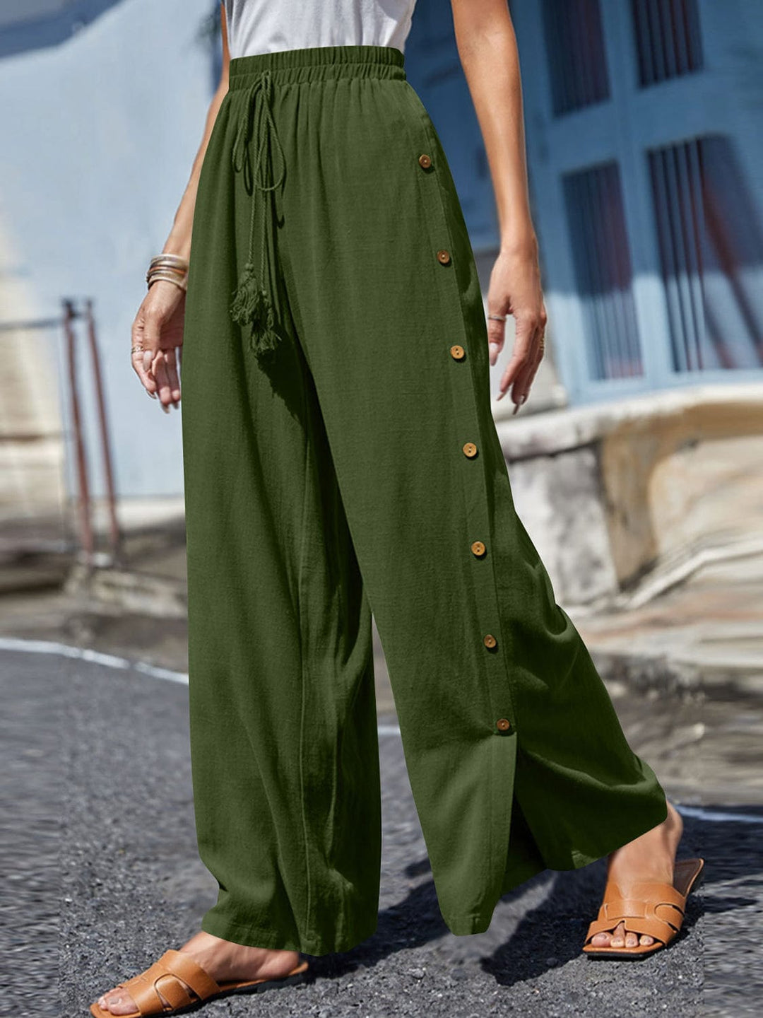 The802Gypsy pants Moss / S GYPSY-Tassel Wide Leg Pants