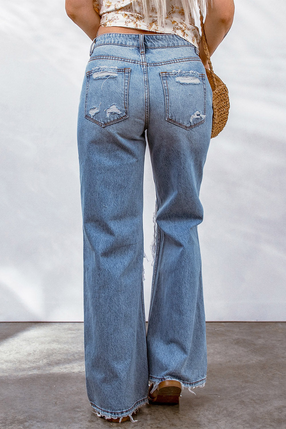 The802Gypsy  pants TRAVELING GYPSY-Destroyed Open Knee Wide Leg Jeans