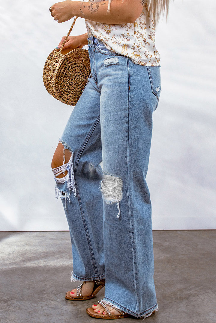 The802Gypsy  pants TRAVELING GYPSY-Destroyed Open Knee Wide Leg Jeans