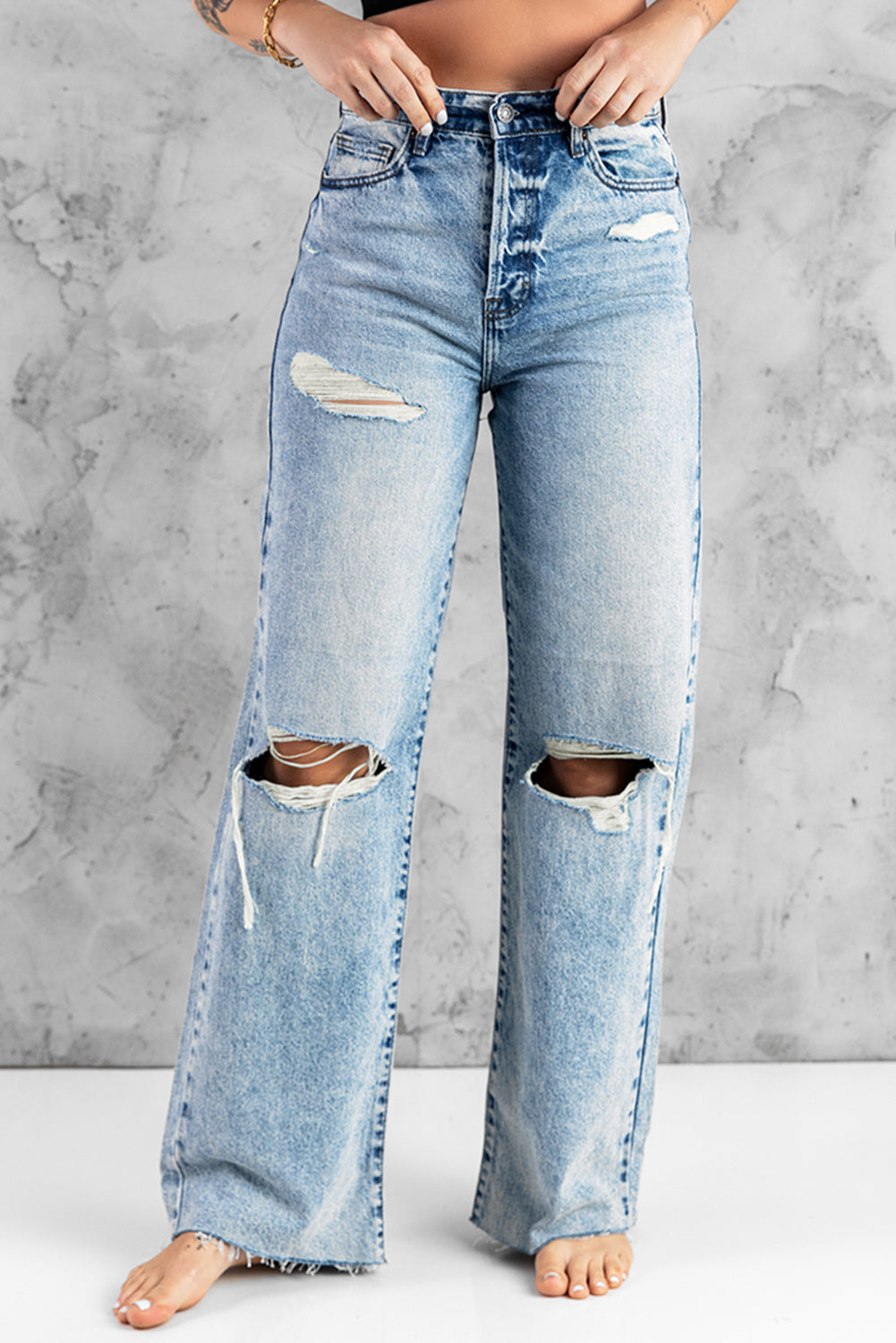 The802Gypsy  pants TRAVELING GYPSY-Distressed Wide Leg Jeans