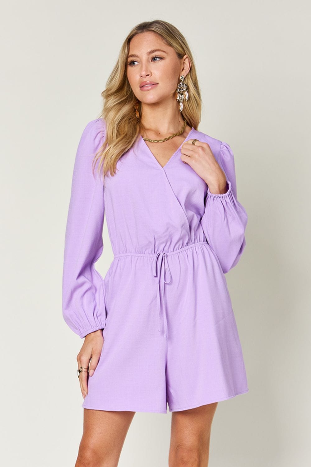 The802Gypsy romper and jumpsuits Lavender / S GYPSY-Double Take-Drawstring Long Sleeve Romper