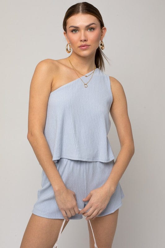 The802Gypsy romper and jumpsuits LT BLUE / S ❤️GYPSY FOX-Sleeveless One Shoulder Layered Top Romper