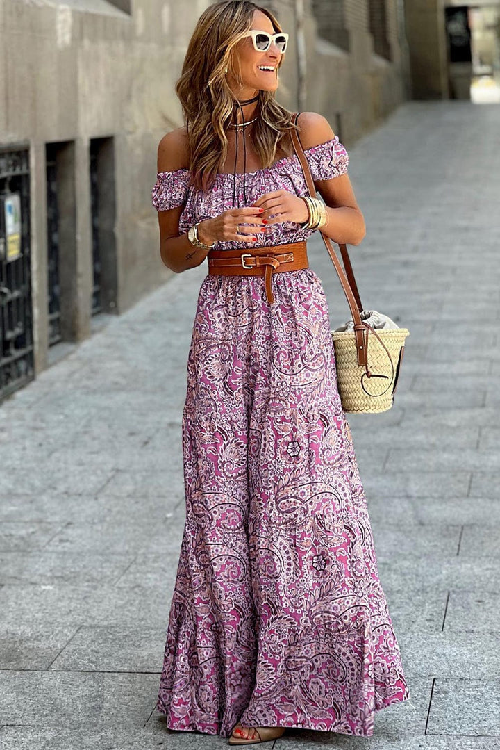 The802Gypsy  romper and jumpsuits TRAVELING GYPSY-Boho Paisley Print Off Shoulder Romper