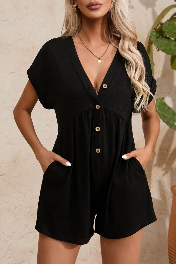 The802Gypsy  romper and jumpsuits TRAVELING GYPSY- Loose Cuffed Short Sleeve Romper