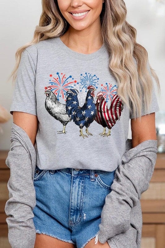 The802Gypsy shirts and tops ATHLETIC HEATHER / S ❤️GYPSY FOX-Patriotic USA Chicken Graphic T Shirts