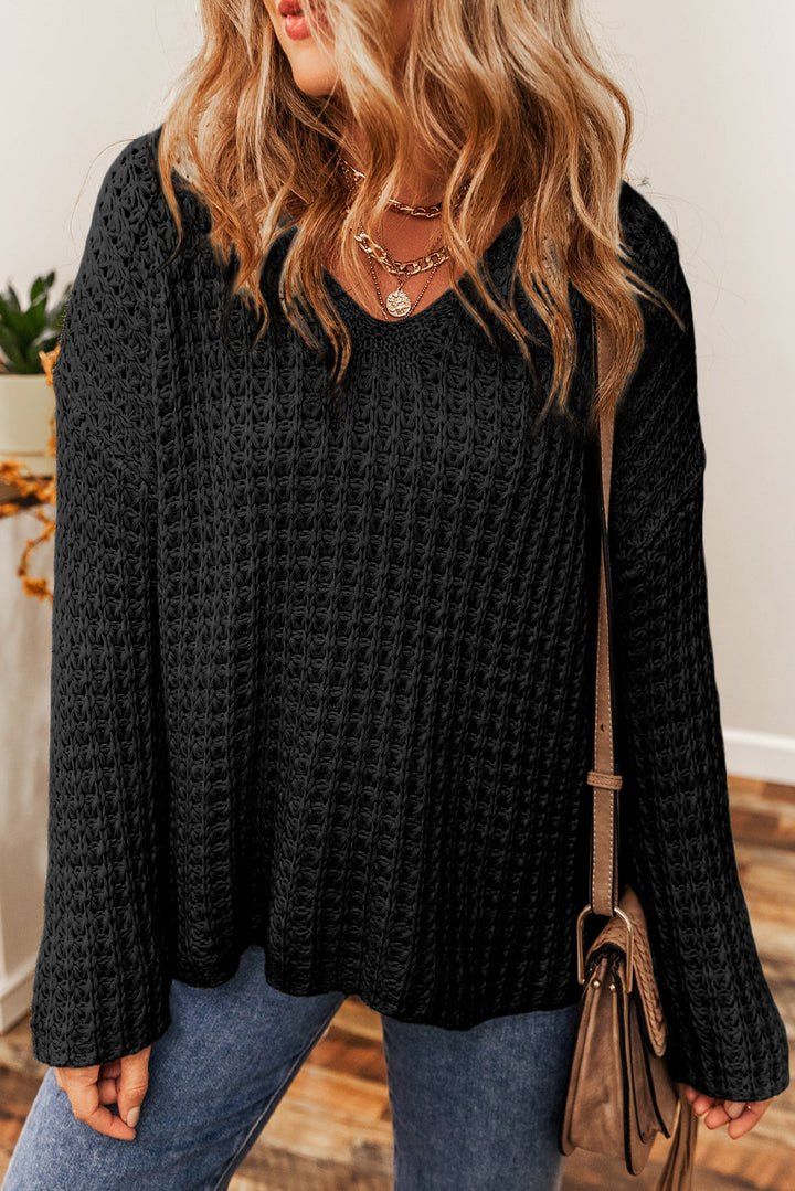 The802Gypsy  shirts and tops Black / S / 100%Acrylic TRAVELING GYPSY-Crochet V Neck Sweater