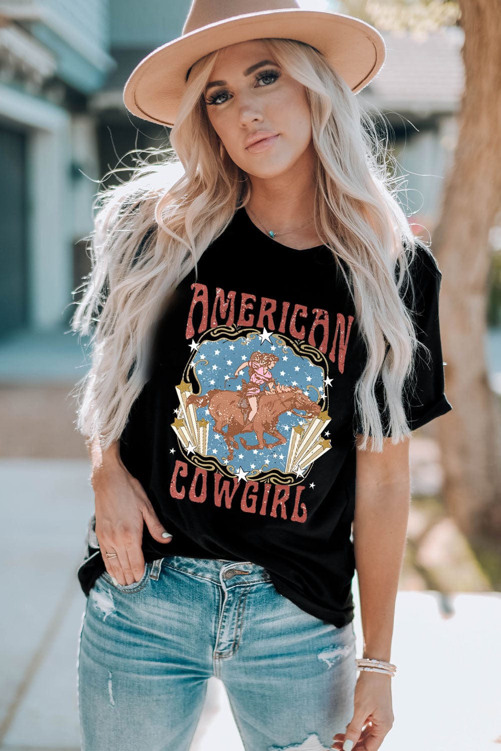 The802Gypsy shirts and tops Black / S GYPSY-AMERICAN COWGIRL Graphic Short Sleeve Tee