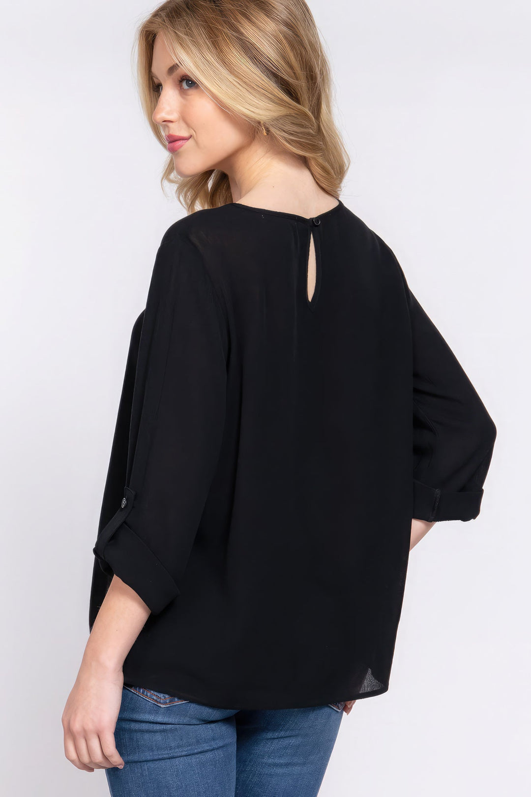 The802Gypsy  shirts and tops Black / S ❤GYPSY LOVE-Roll Up Slv Pleated Blouse