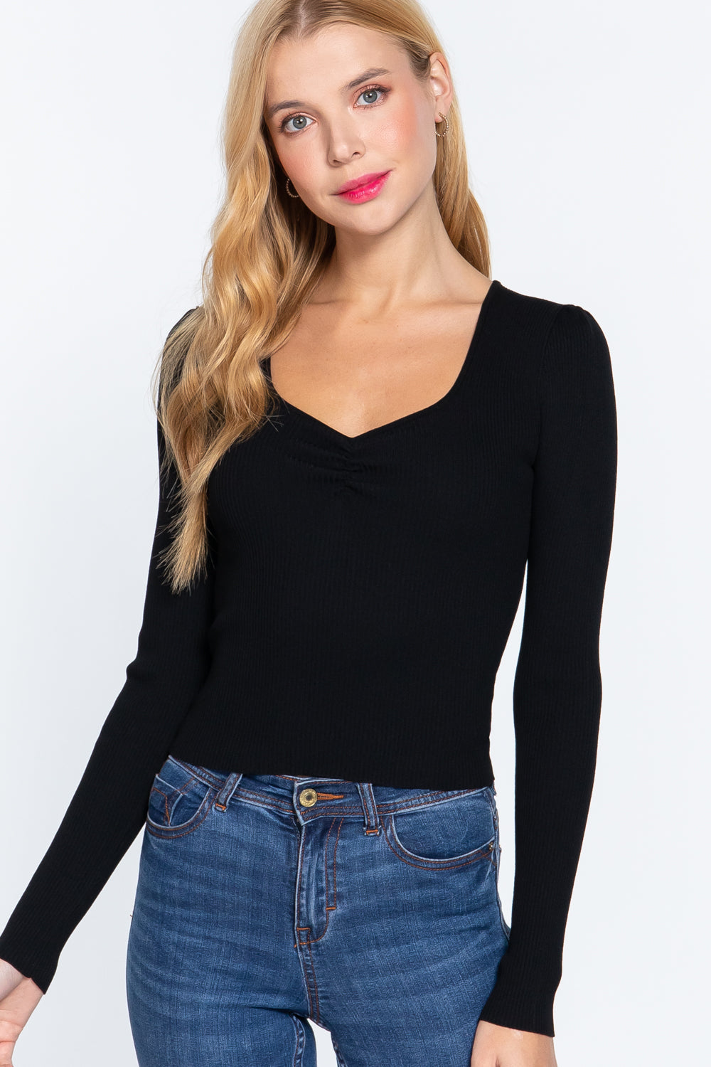 The802Gypsy  shirts and tops Black / S ❤GYPSY LOVE-Shirring Sweatheart Neck Sweater Top