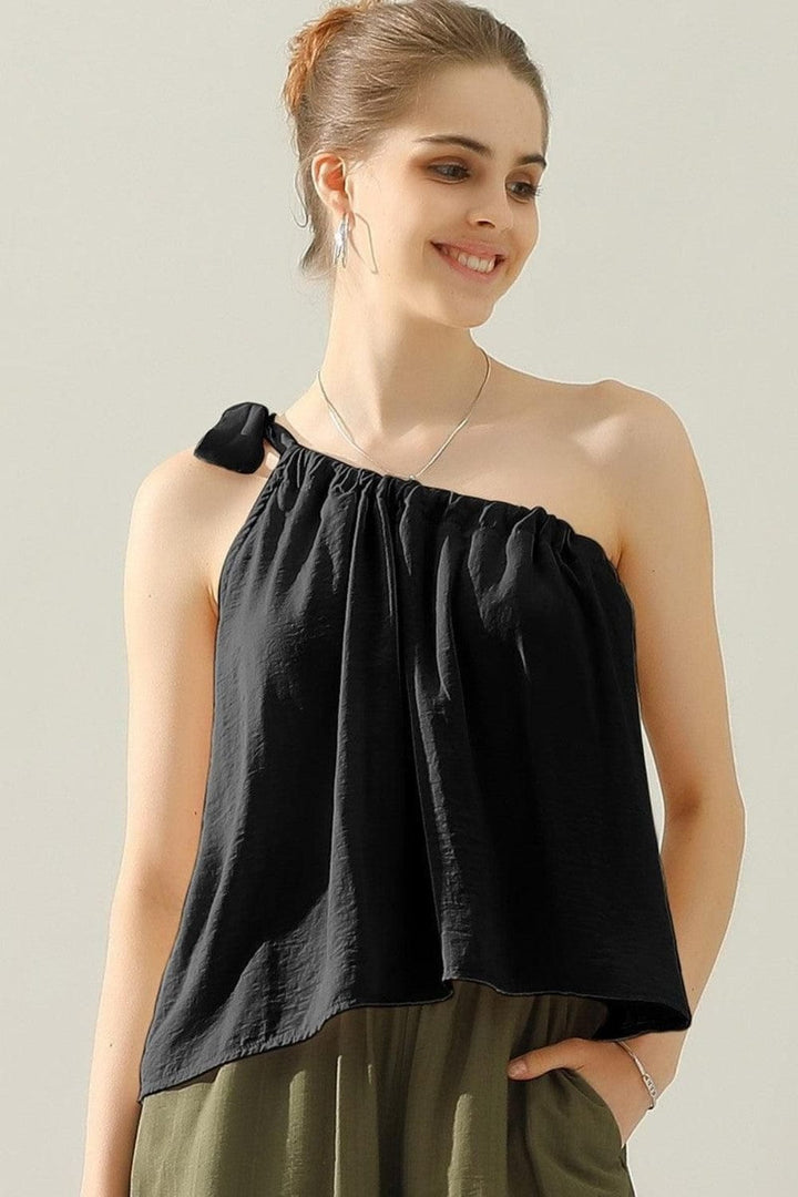 The802Gypsy shirts and tops Black / S GYPSY-Ninexis-One Shoulder Satin Silk Tank Top