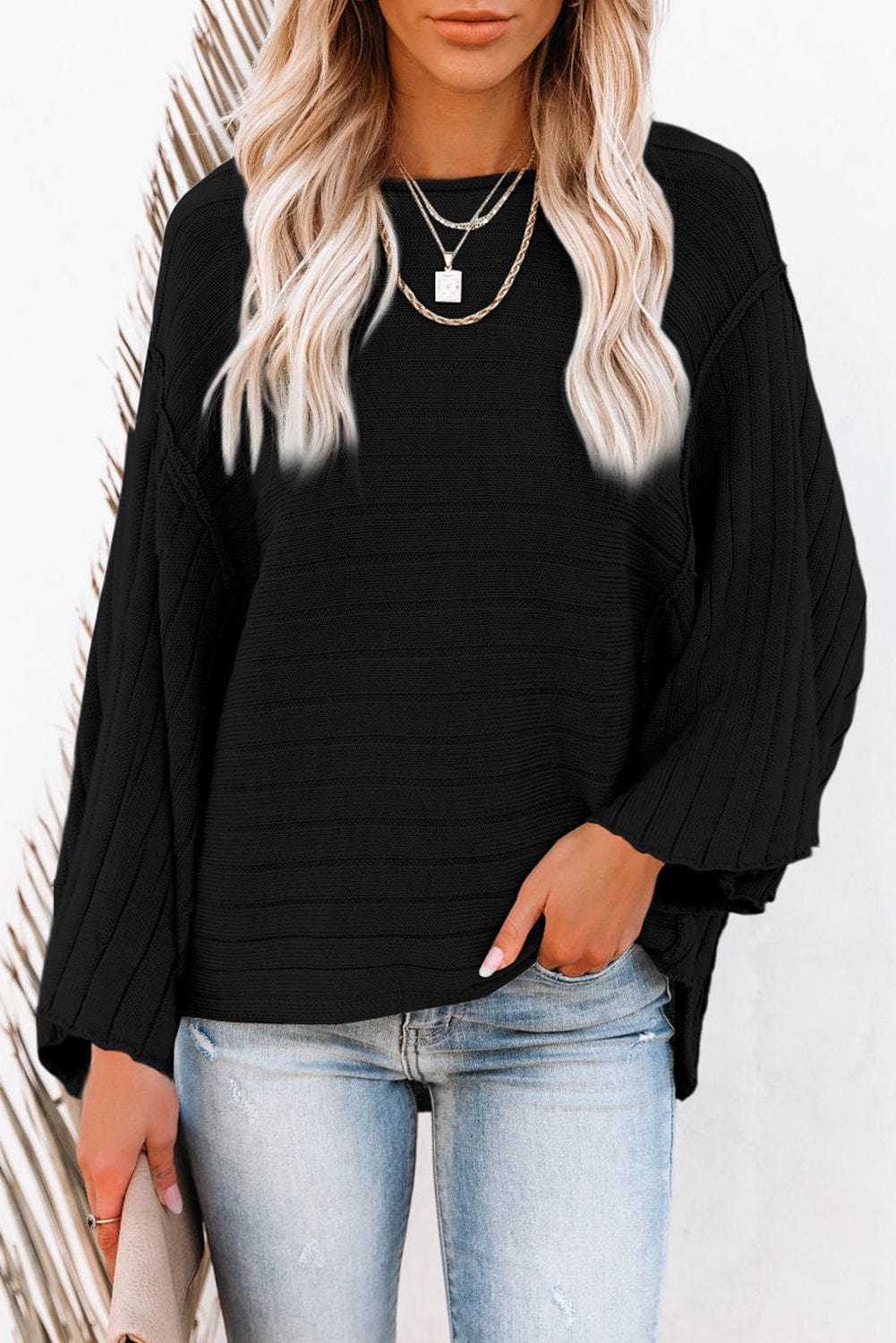 The802Gypsy  shirts and tops Black / S TRAVELING GYPSY-Exposed Seam Knit Casual Top